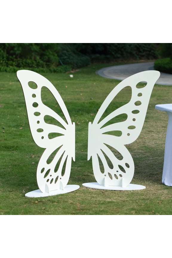 BalsaCircle White 4.5 x 3.5 feet Wooden Butterfly Wings Backdrop Stand Prop Decor Party Birthdays Wedding Photo Studio Event Decorations
