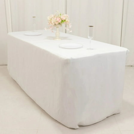 BalsaCircle White 6 feet Fitted Premium Polyester Rectangle Tablecloth Fabric Table Cover Party Wedding Linens Reception Events Decorations