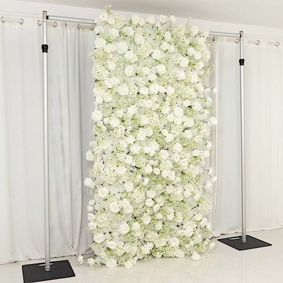 BalsaCircle White 8x4 feet Silk Roses and Baby's Breath Roll Up Artificial Flower Wall Backdrop Party Photo Background Wedding Reception Event Decorations