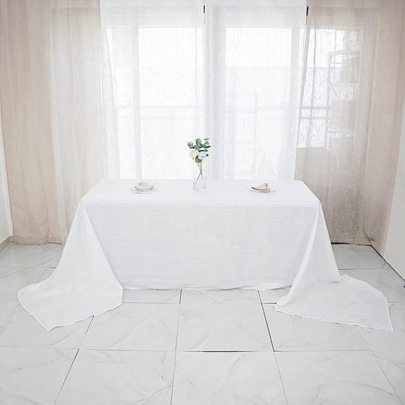 BalsaCircle White 90" x 156" Accordion Crinkle Taffeta Rectangular Tablecloth Reception