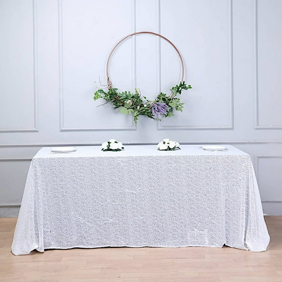 Balsa Circle White 90" x 156" Sequin Rectangular Tablecloth Dining Table Linens