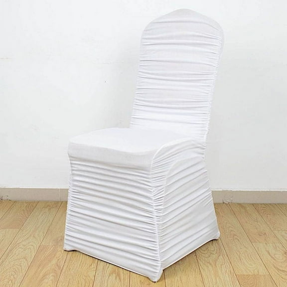 BalsaCircle White Fitted Spandex Stretchable Banquet Chair Cover Ruched Design Party Events Decorations Supplies