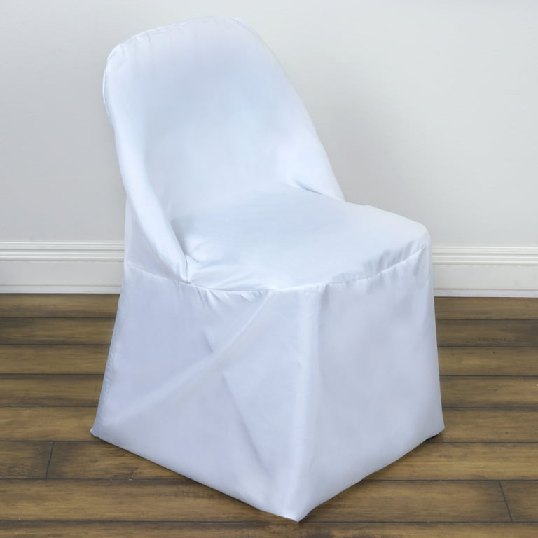 BalsaCircle White Folding Round Solid Polyester Chair Covers
