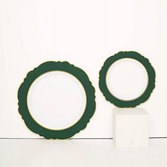 Balsa Circle White Hunter Green 10 Round 8" Disposable Salad Plastic Plates Blossom Design Party Decorations