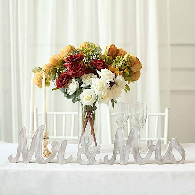 BalsaCircle White Mr & Mrs Glittered Wooden Freestanding Wedding Table Display Signs Set Party ...