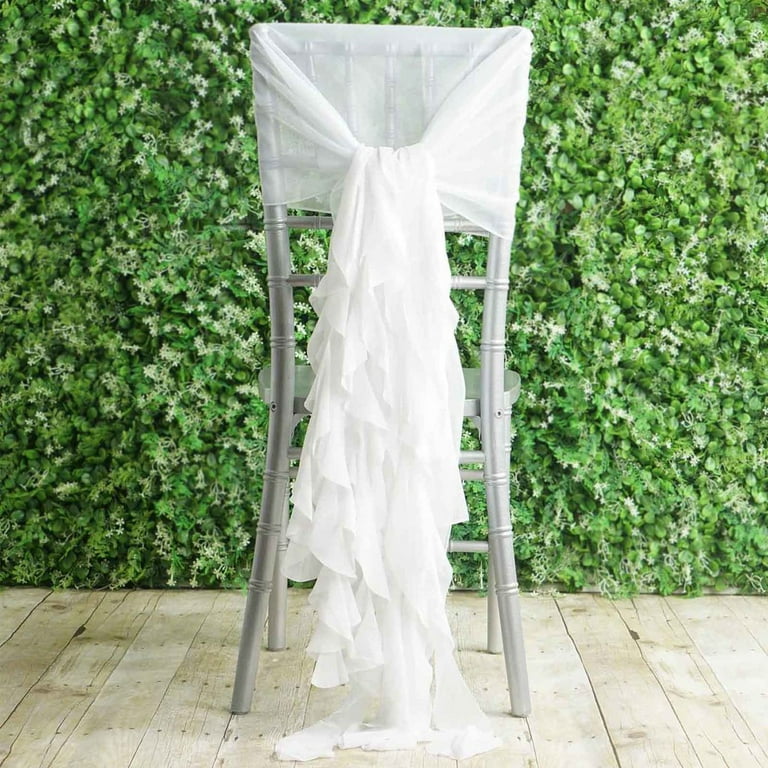 BalsaCircle White Premium Solid Curly Chiffon Chair Sashes Wedding