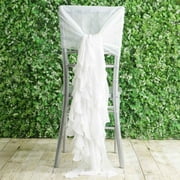 BalsaCircle White Premium Solid Curly Chiffon Chair Sashes Wedding Slipcovers