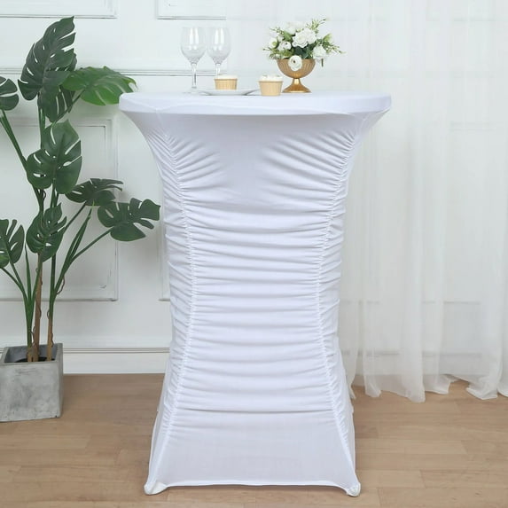 BalsaCircle White Round Cocktail Table Cover Ruched Pleated Spandex Tablecloth Party Events Decorations Supplies