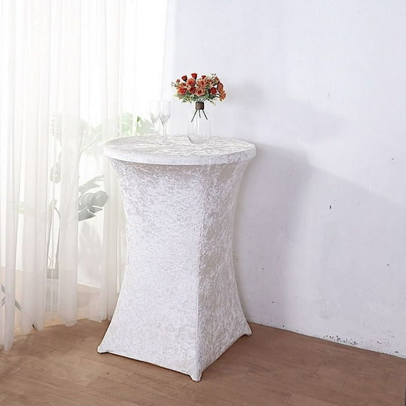 BalsaCircle White Round Fitted Cocktail Table Cover Crushed Velvet Tablecloth Party Events Decorations Supplies