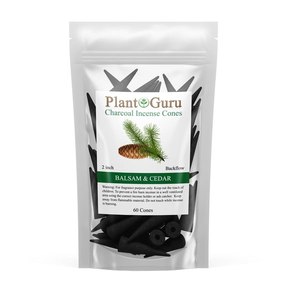 Balsam And Cedar Charcoal Incense Cones 2" BACKFLOW - 60 Pack - Natural Scented Cones Handmade Hand Dipped