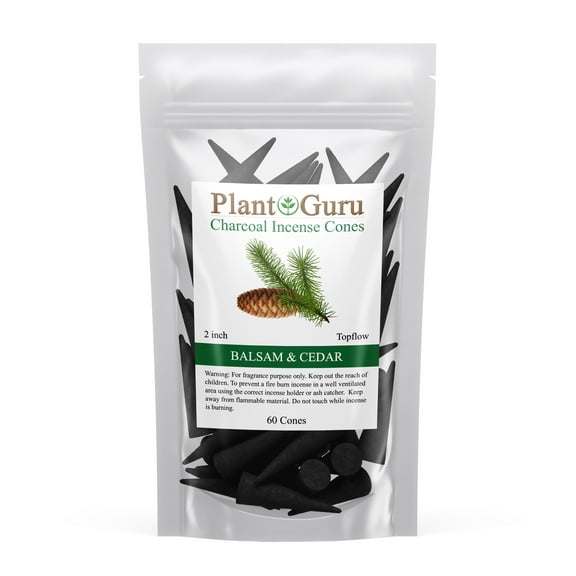 Balsam And Cedar Charcoal Incense Cones 2" TOPFLOW - 60 Pack - Natural Scented Cones Handmade Hand Dipped