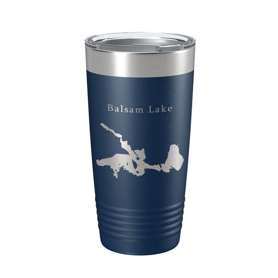 Balsam Lake Map Tumbler Travel Mug Insulated Laser Engraved Coffee Cup Wisconsin 20 oz Navy Blue