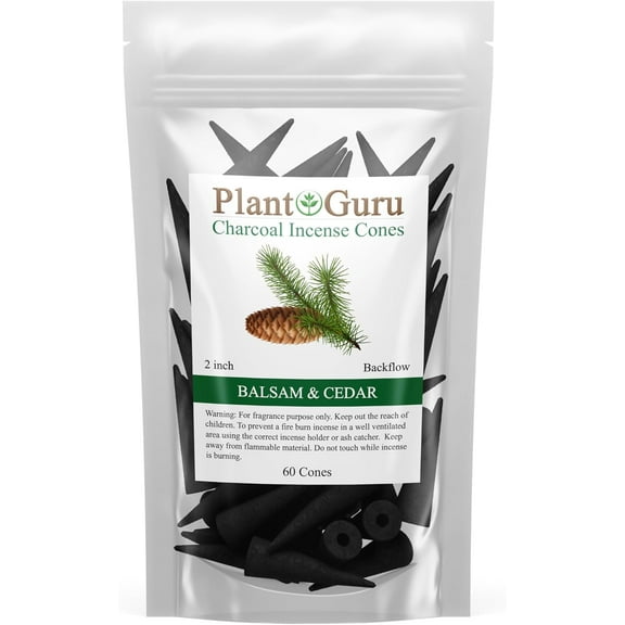 Balsam and Cedar Charcoal Incense Cones 2" BACKFLOW - 60 Pack - Natural Scented Cones Handmade Hand Dipped