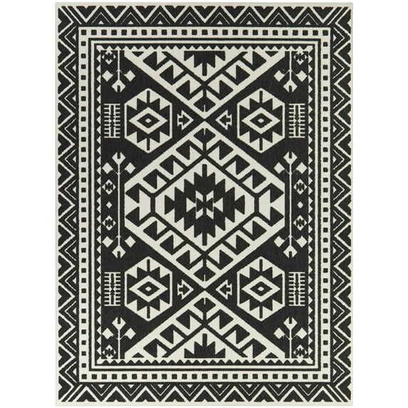Balta Alessi Global Geometric Indoor/Outdoor Area Rug Black 7'10" x 10' 8' x 10' Outdoor, Indoor Silver, Off-White