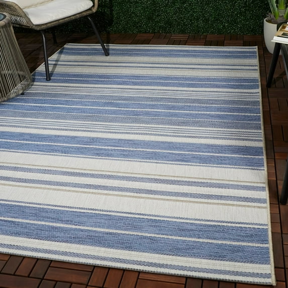 Balta Alexie Coastal Stripes Indoor/ Outdoor Area Rug Blue 7'10" x 10' 8' x 10' Navy, Ivory, Cream