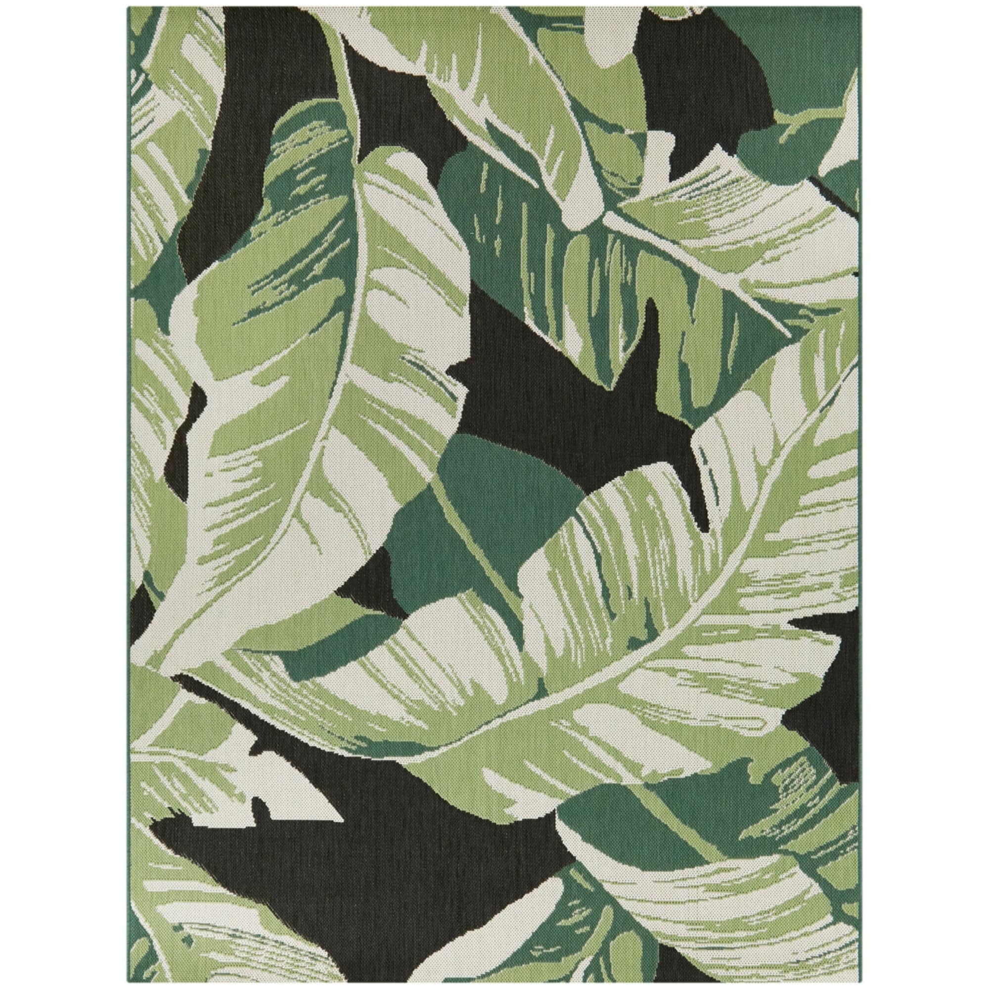 Green and Black Botanical Pattern Rectangular Synthetic Rug 5' x 7'