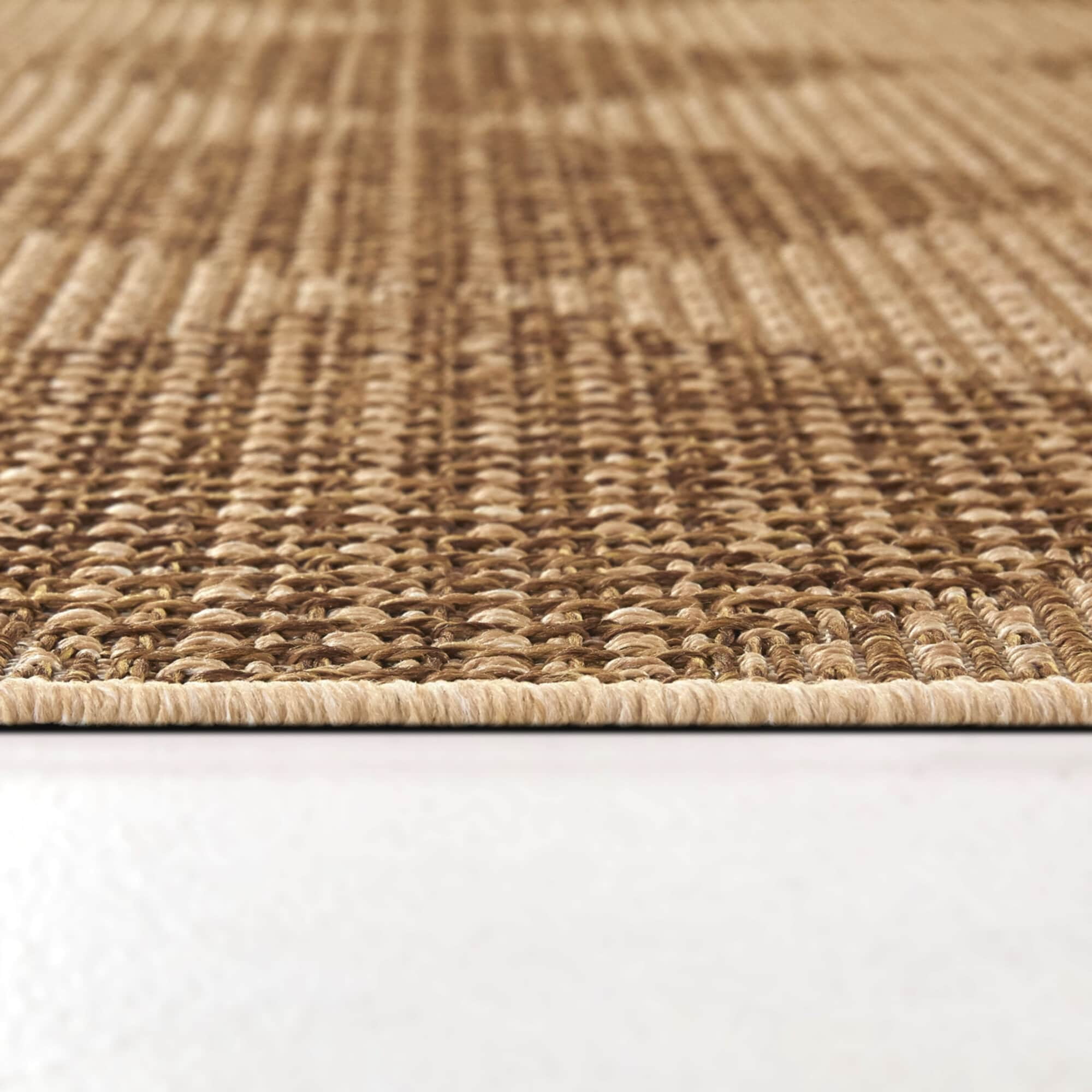 Bisset Brown Checkered Textured Indoor/Outdoor Area Rug 5'3" x 7'