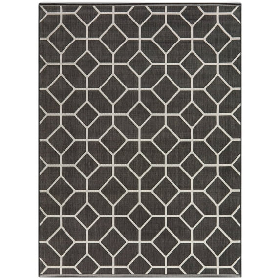 Balta Bouvard Geometric Trellis Indoor/Outdoor Area Rug Charcoal 5'3" x 7' 5' x 8' Khaki, Black