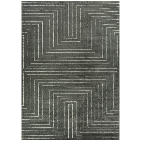 Balta Carmody Modern Geometric Art Deco Area Rug Charcoal 7'10" x 10' 8' x 10', 8' Runner Silver, Cream, Grey