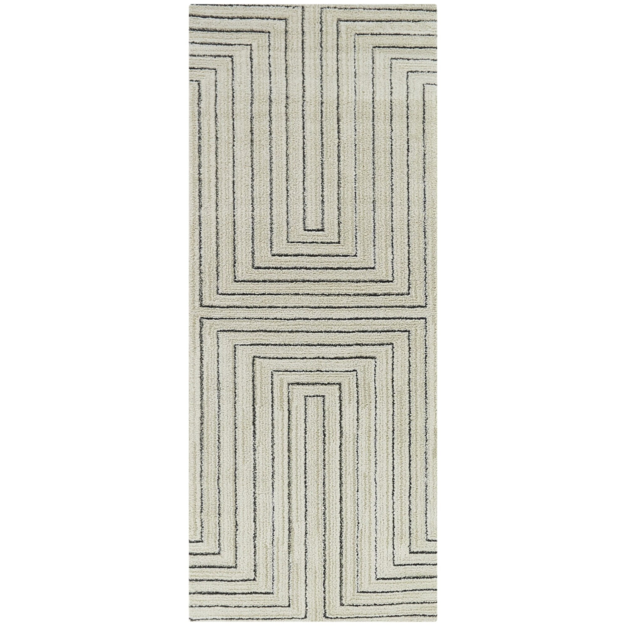 Carmody Cream and Black Geometric Synthetic Runner Rug
