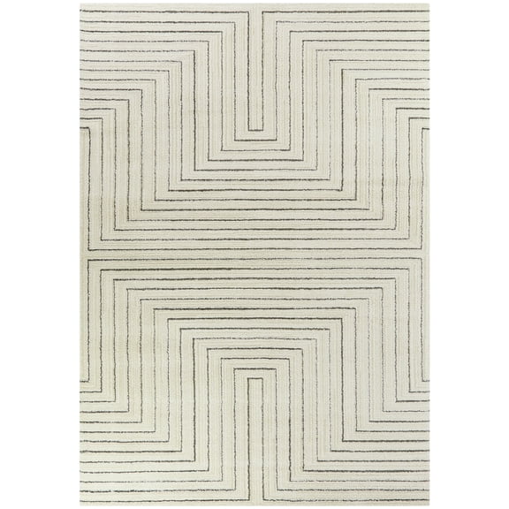 Balta Carmody Modern Geometric Art Deco Area Rug Cream 7'10" x 10' 8' x 10', 8' Runner Beige, Black, Grey