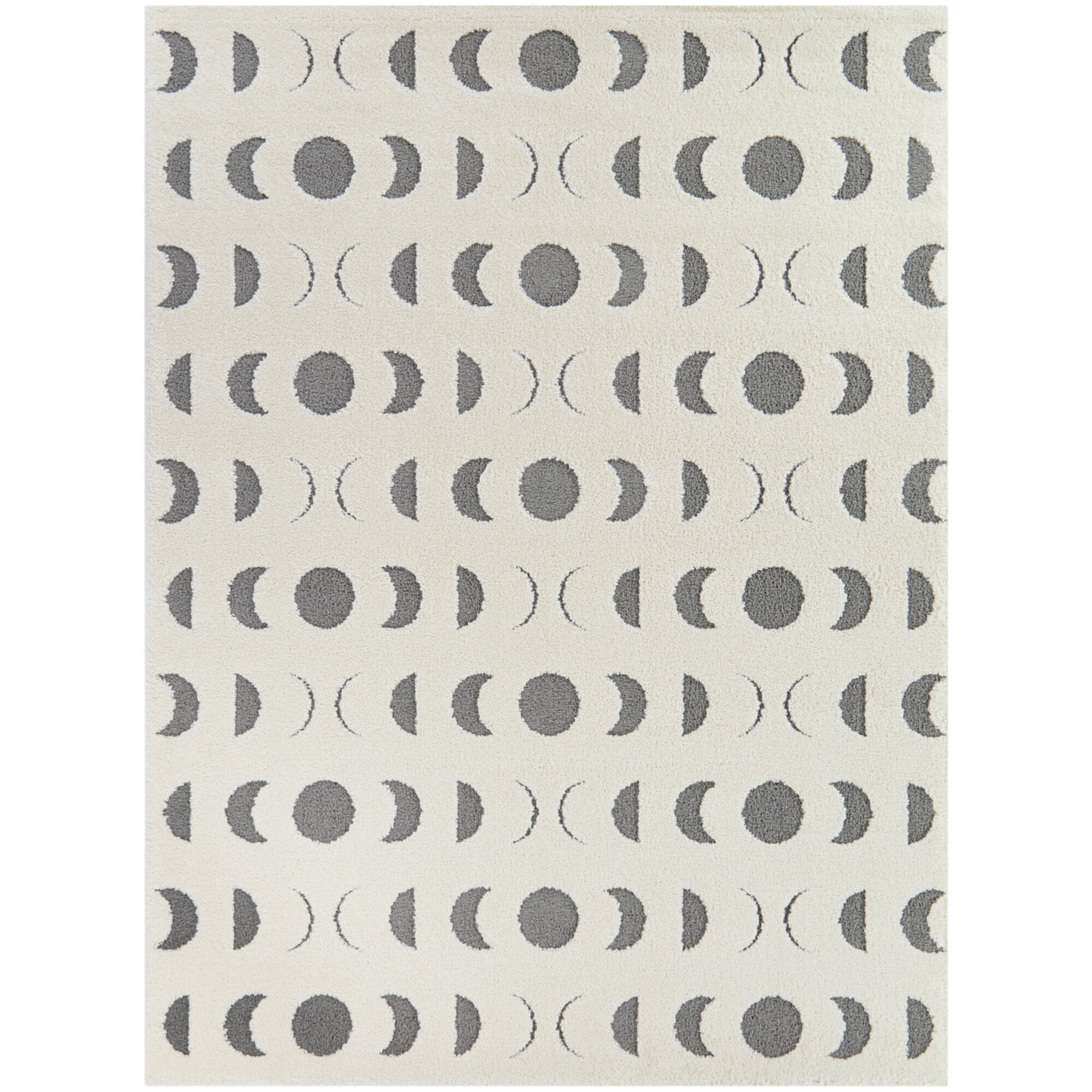 Cream and Gray Geometric Moon Phases Kids' Rug 5'3" x 7'