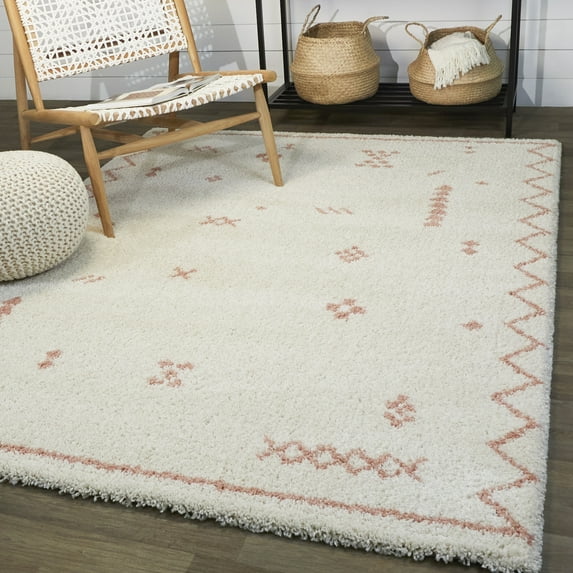 Balta Eila Geometric Southwestern Shag Area Rug Cream/Pink 7'10" x 10' 8' x 10' Ivory, Off-White