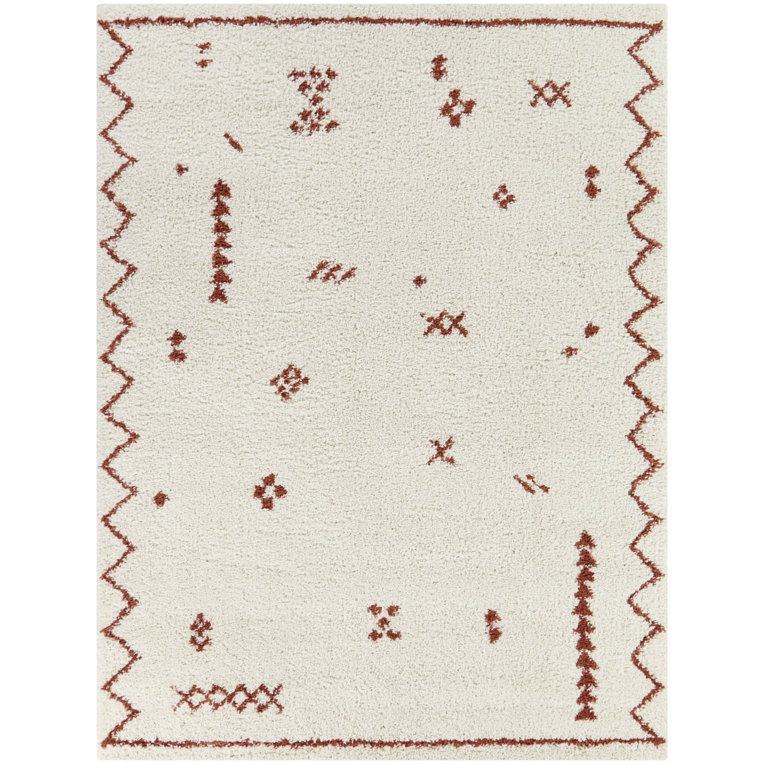 Cream and Rust Tribal Shag Rectangular Kids Rug