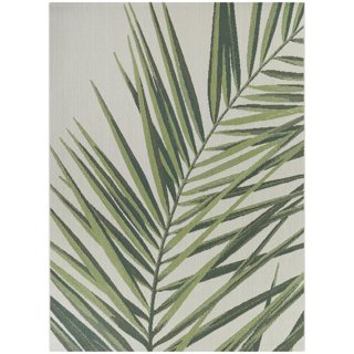 Hampton Bay Tropical Palm Leaves Black 5 ft. x 7 ft. Indoor/Outdoor Area Rug