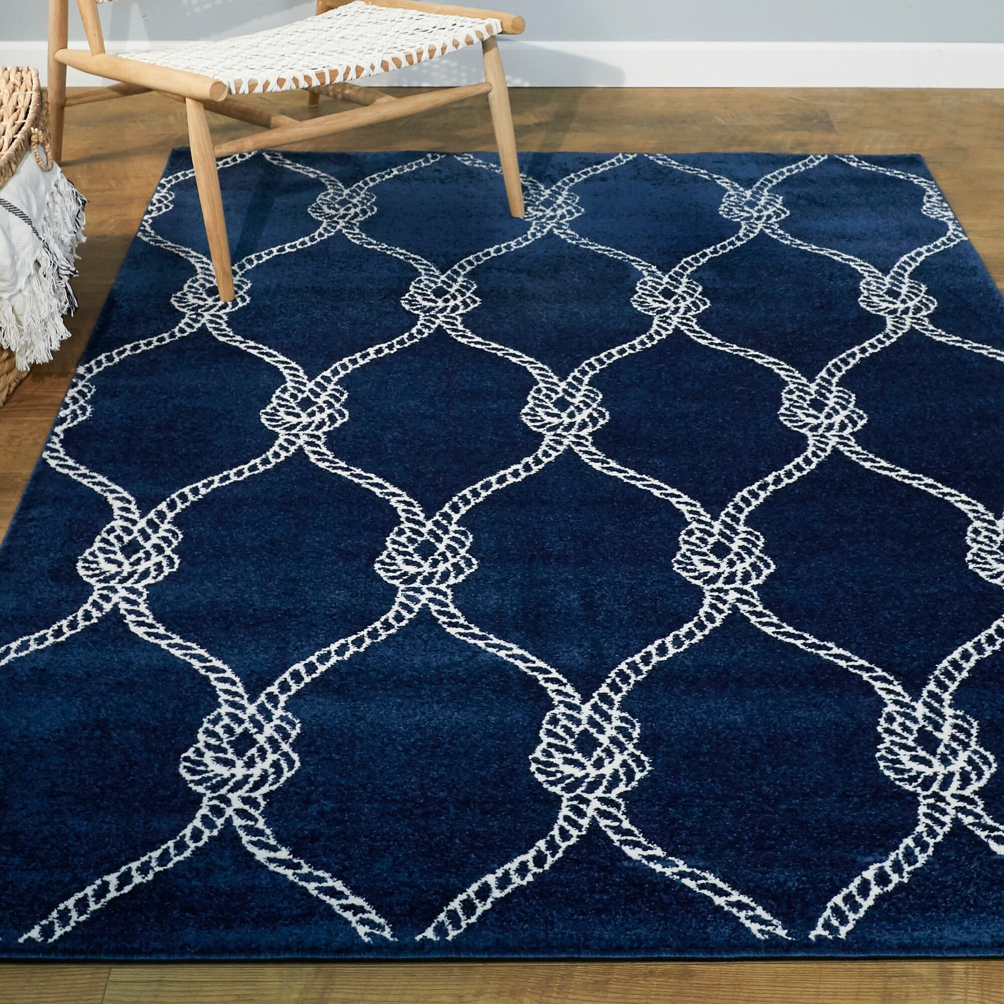 Balta Fischer Nautical Trellis Coastal Area Rug Navy 2'7" x 7' Runner 6' Runner, 8' Runner Navy