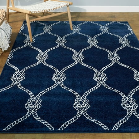 Balta Fischer Nautical Trellis Coastal Area Rug Navy 2'7" x 7' Runner 6' Runner, 8' Runner Navy