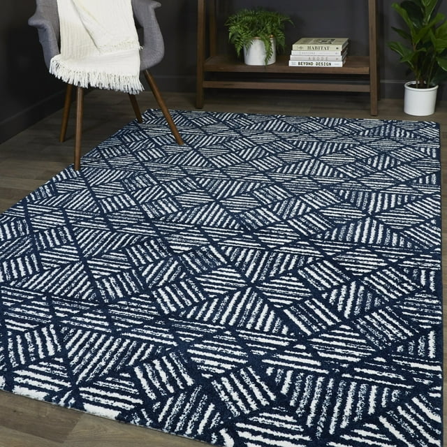 Balta Frederic Contemporary Geometric Area Rug Navy 7'10" x 10' 8' x 10' Navy, White, Off-White