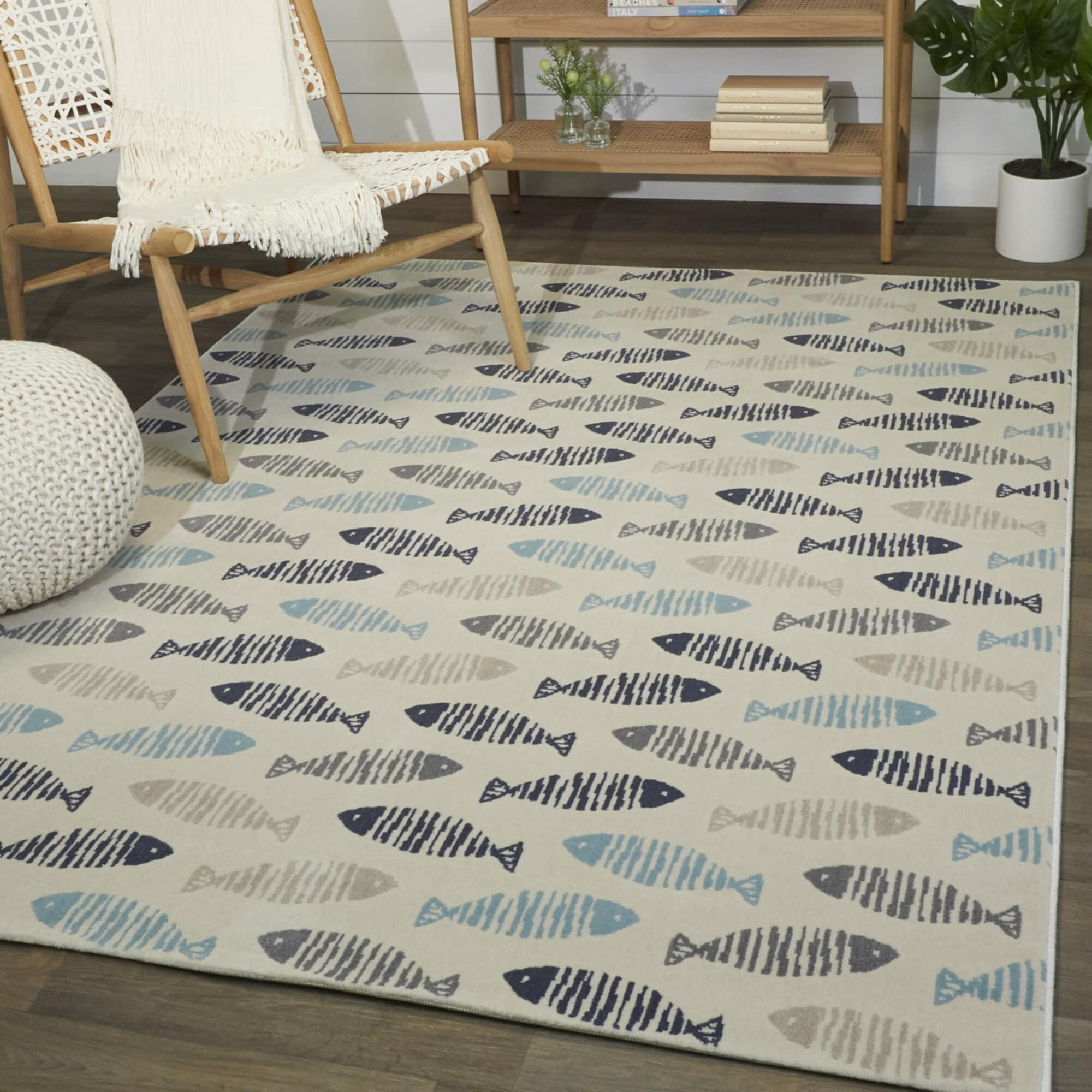 Balta Friendly Fish Geometric Coastal Area Rug Taupe 5'3