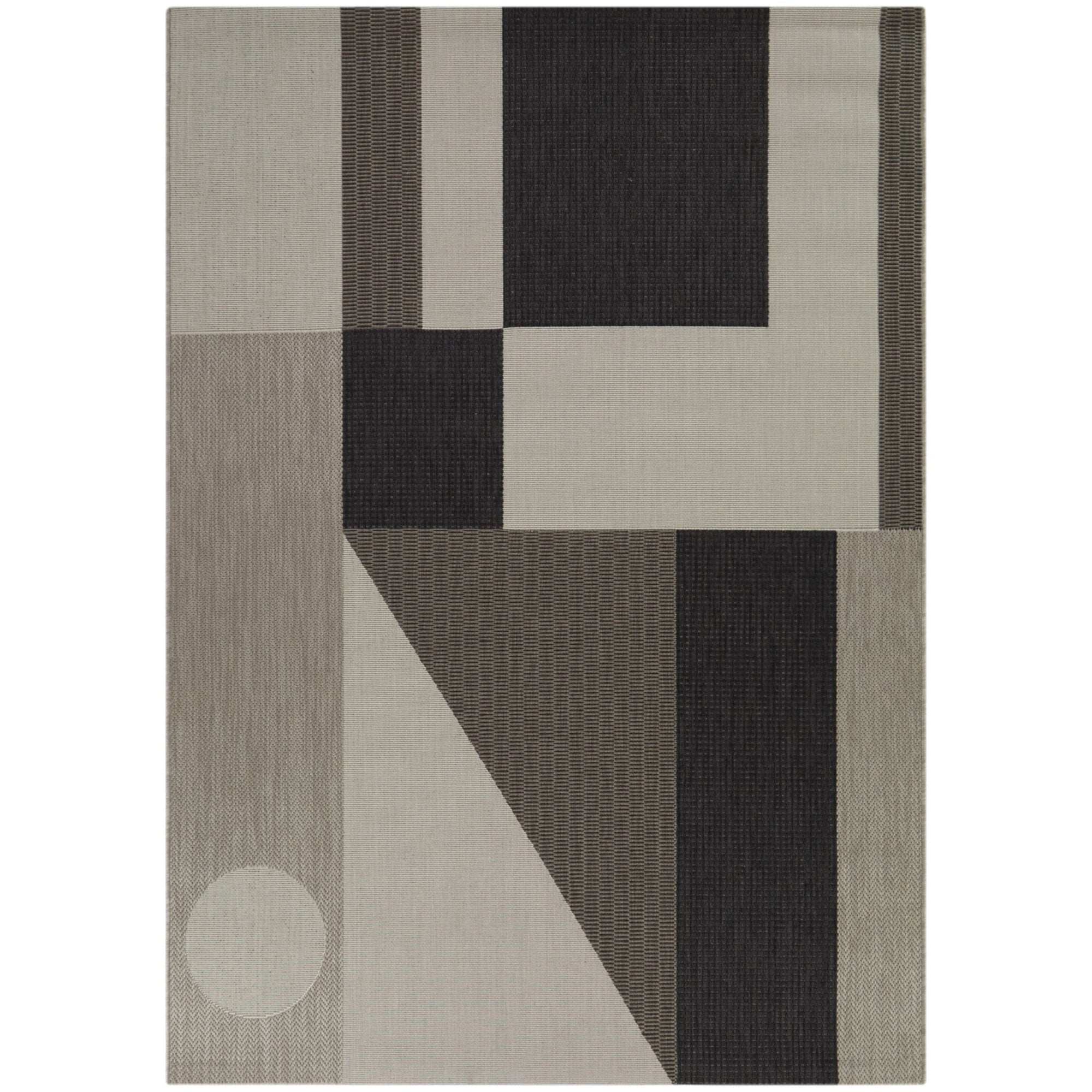 Galvin Tan and Black Geometric Synthetic Indoor/Outdoor Area Rug