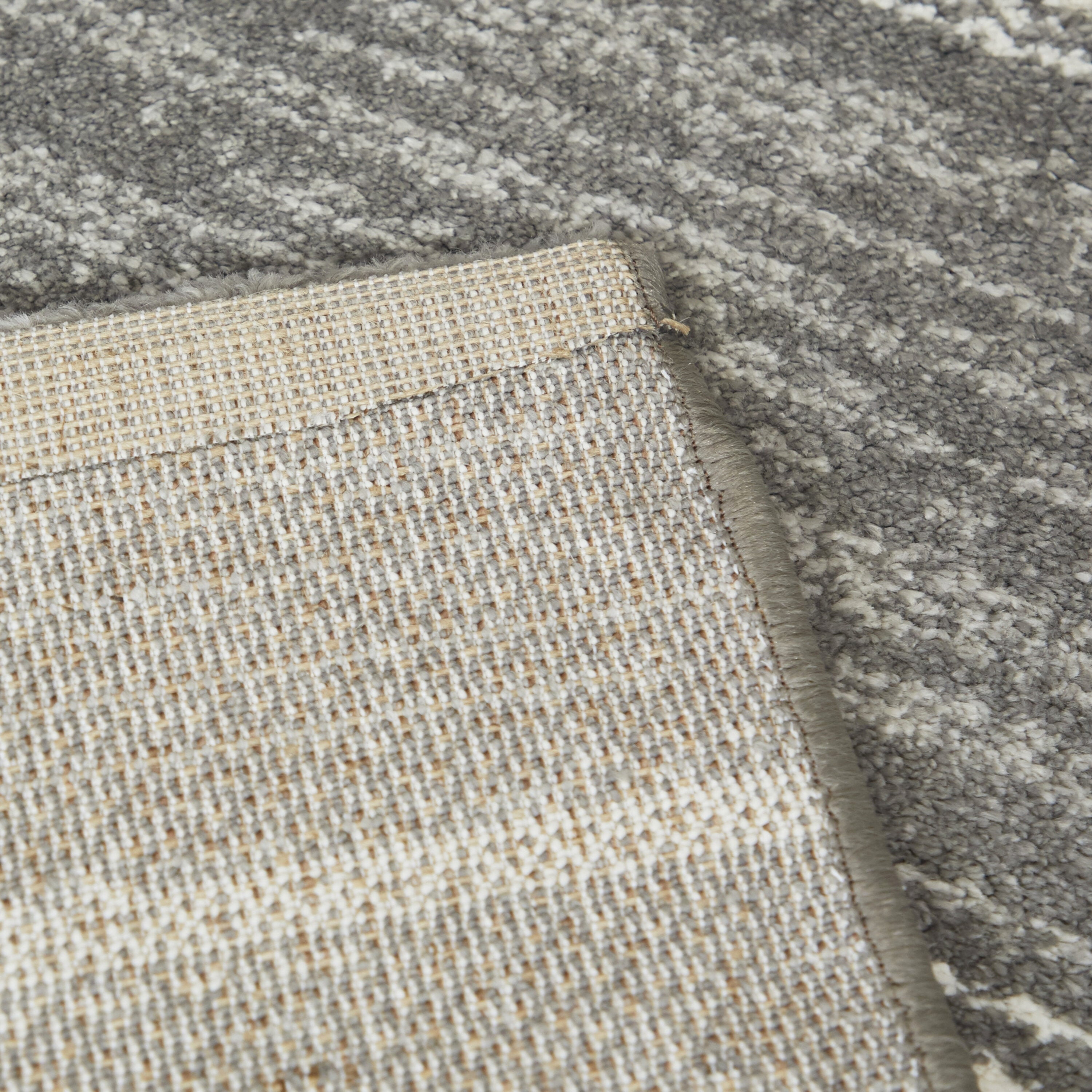 Gray and White Synthetic Stripe Rectangular Rug 5'3" x 7'