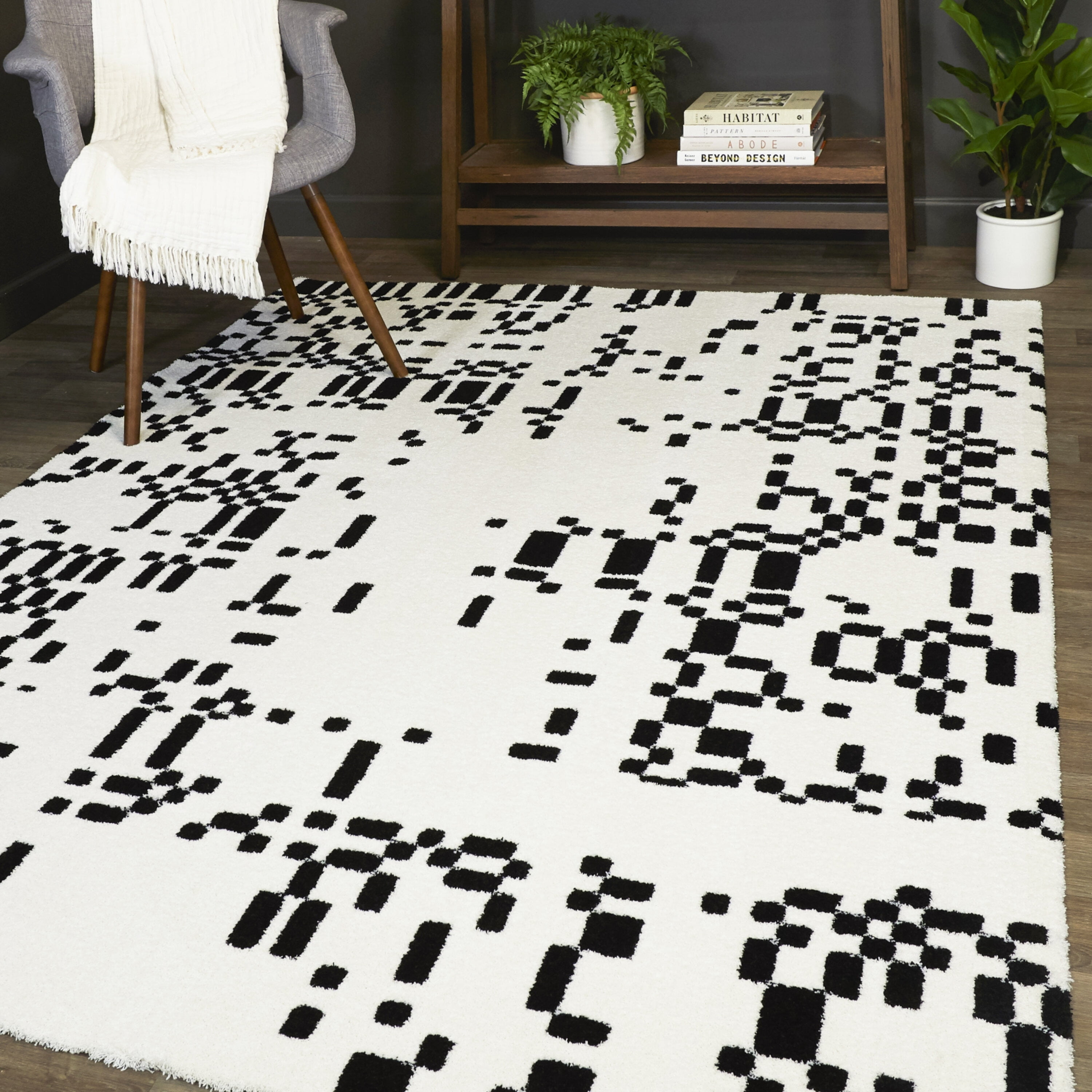 Modern Black and White Abstract Rectangular Area Rug