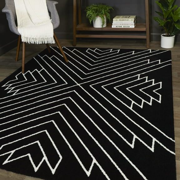 Balta Henri Contemporary Geometric Area Rug Black 7'10" x 10' 8' x 10'