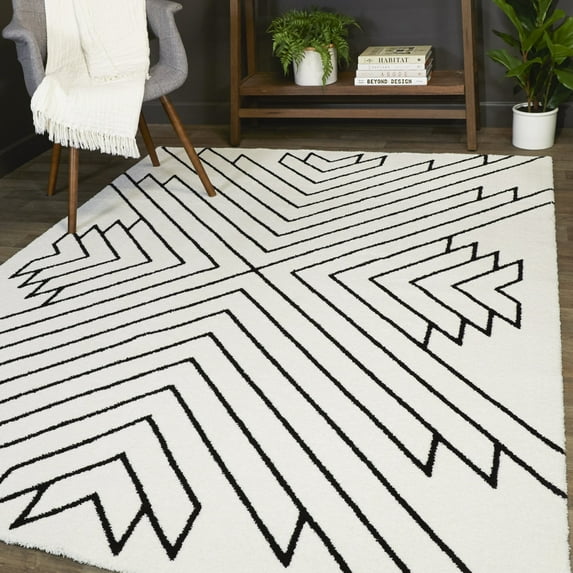 Balta Henri Contemporary Geometric Area Rug White 5'3" x 7' 5' x 8'