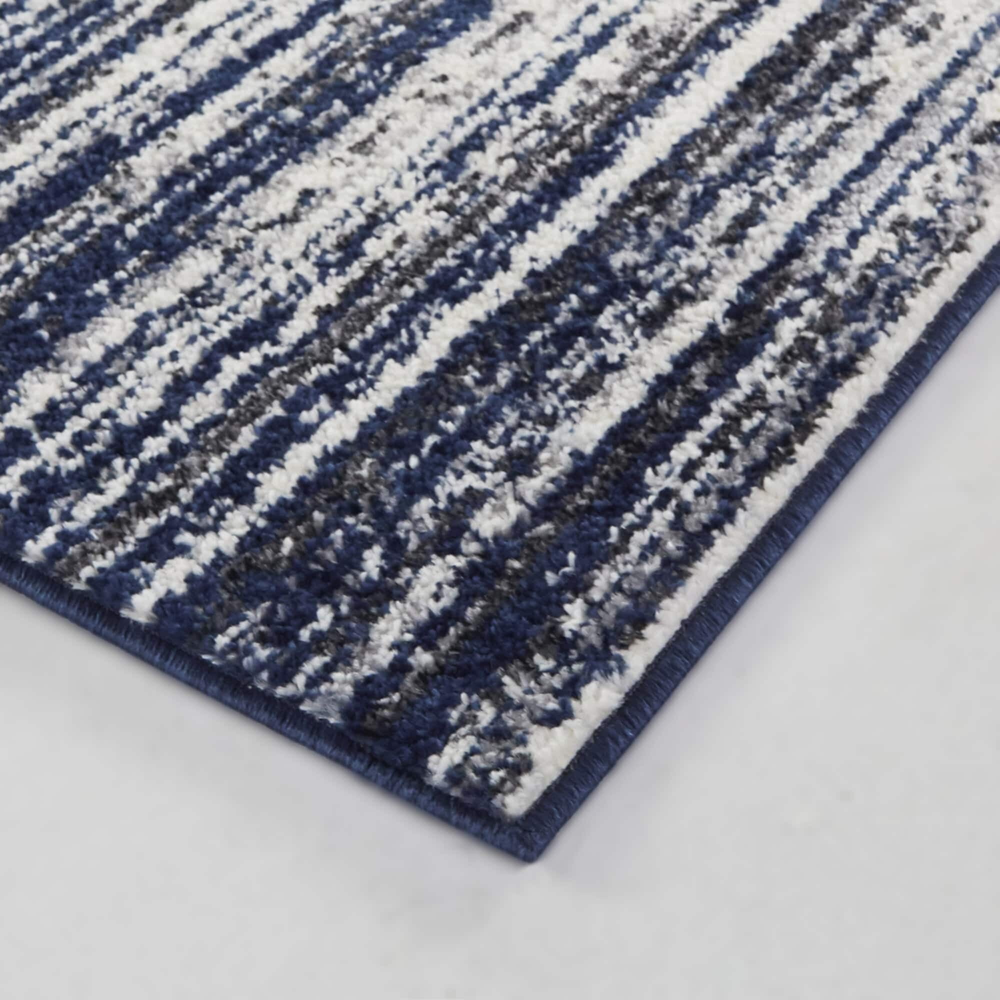 Navy Blue and White Abstract Rectangular Synthetic Area Rug