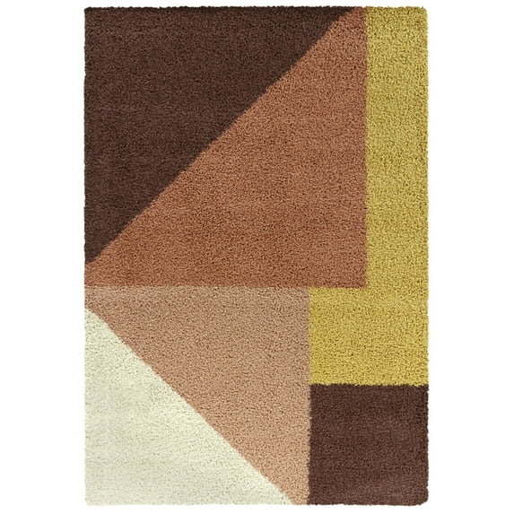 Balta  Jordan Modern Color Block Shag Area Rug Burnt Orange 4'4" x 6' 4' x 6' Tan, Gold, Cream