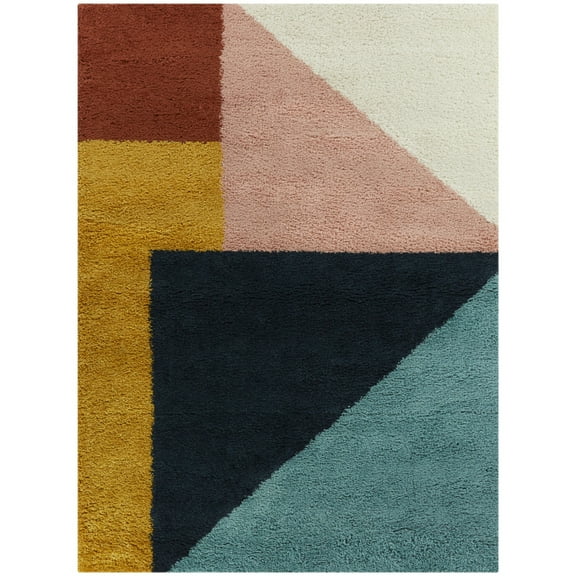 Balta  Jordan Modern Color Block Shag Area Rug Multicolor 8'9" x 12' 9' x 12' Tan, Navy, Cream
