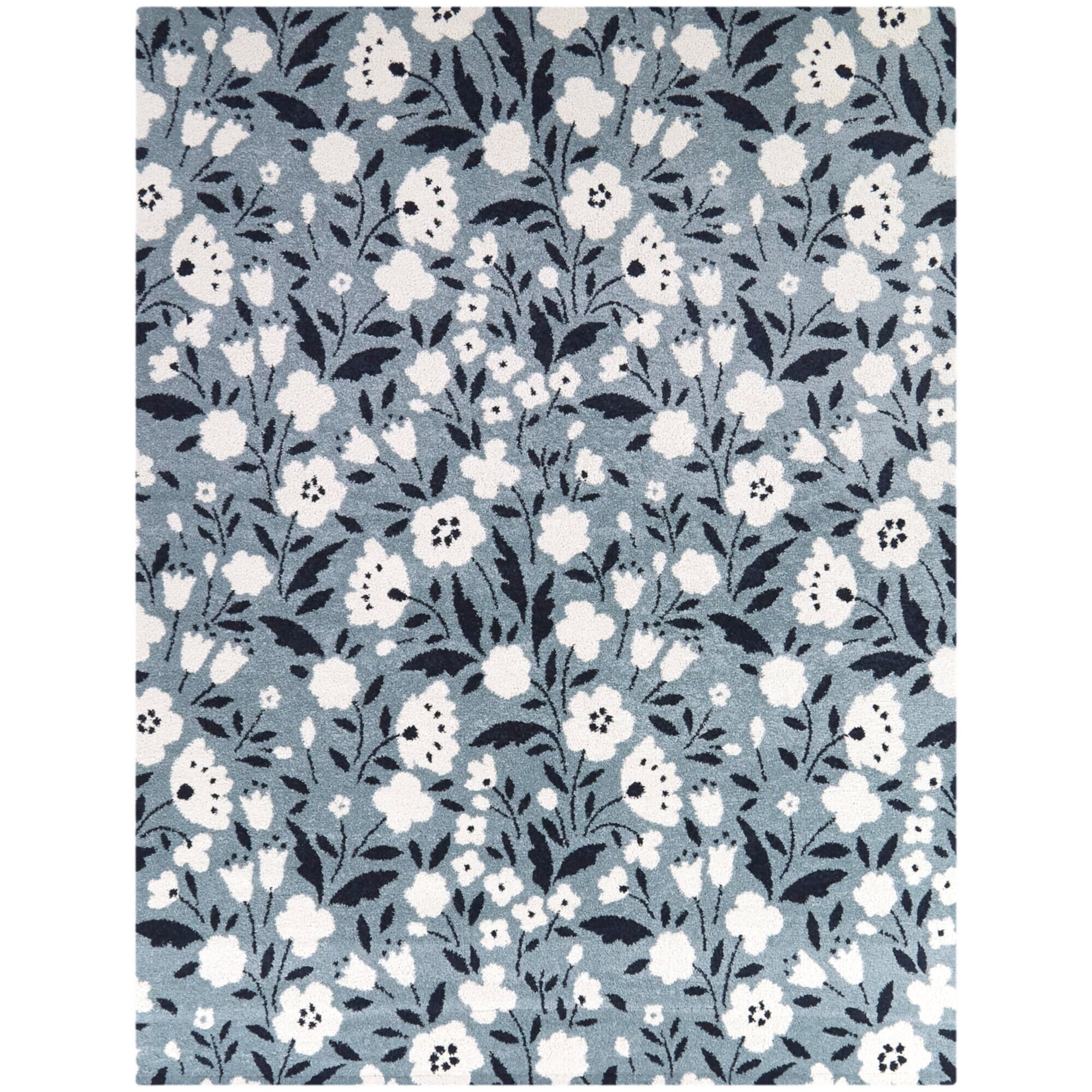 Kelsey Blue Floral Pattern Synthetic Kids Area Rug 5' x 7'