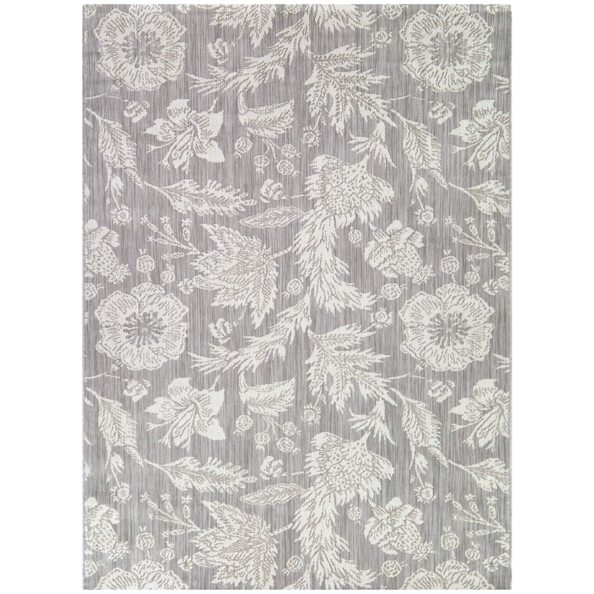Gray Floral Synthetic Rectangular Area Rug, 7' 10" x 10'