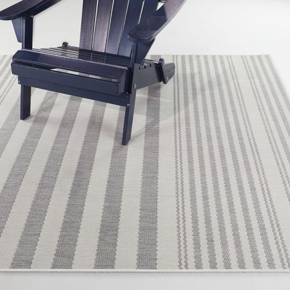 Balta Marius Striped Indoor/Outdoor Area Rug Grey 5'3" x 7' 5' x 8' Silver
