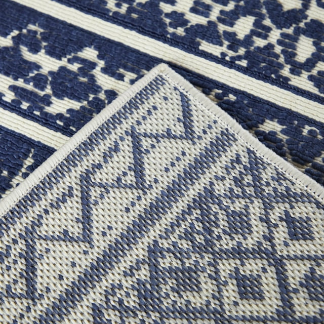 Balta Martinus Vintage Stripe Indoor/Outdoor Area Rug Navy 7'10" x 10' 8' x 10' Ivory, Off-White