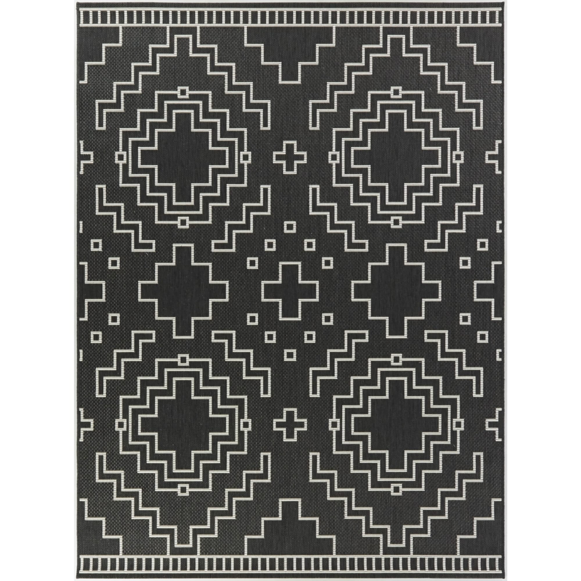 Charcoal Grey Geometric Flat Woven Synthetic Area Rug 5'3" x 7'