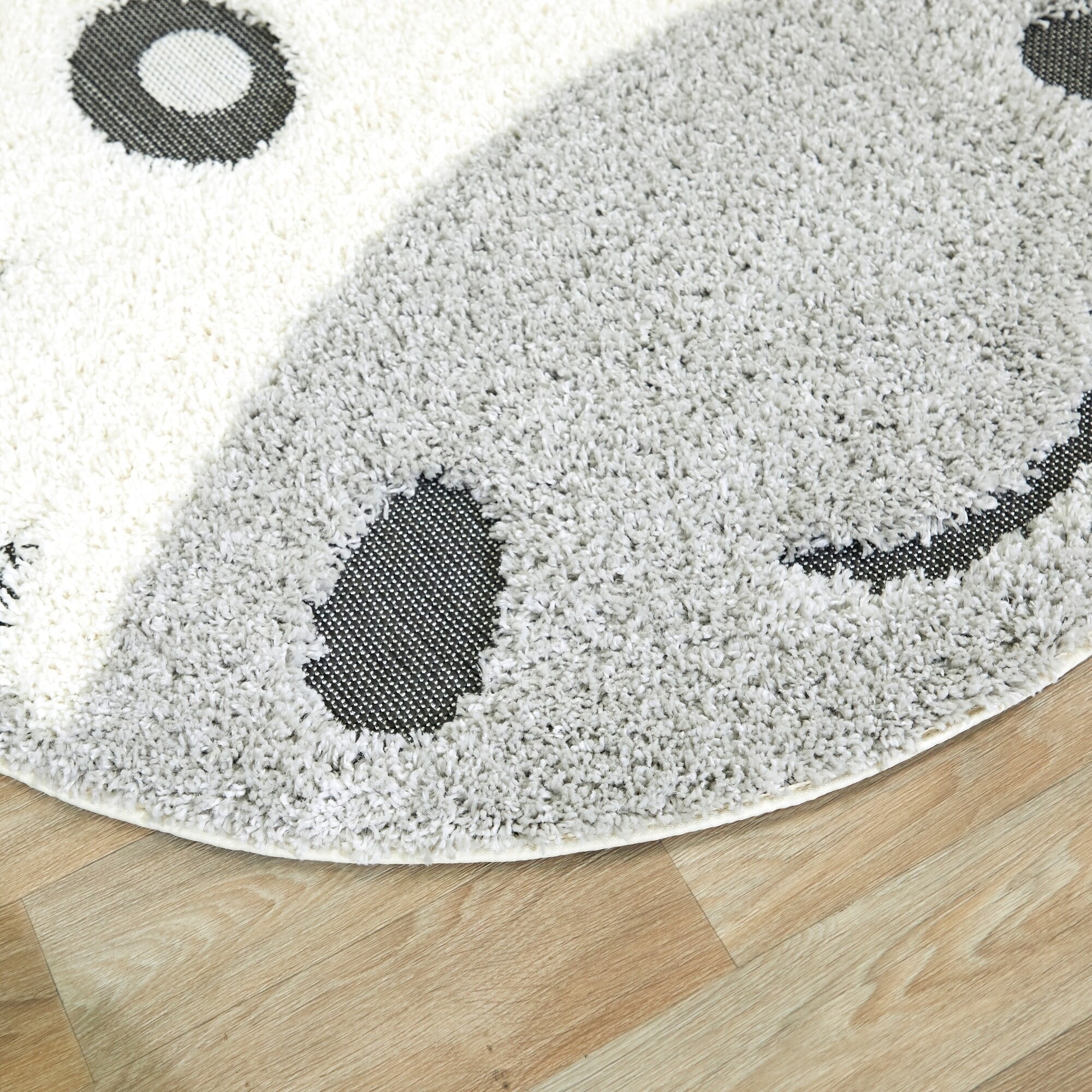 Gray and Black Round Shag Kids Rug with Animal Design