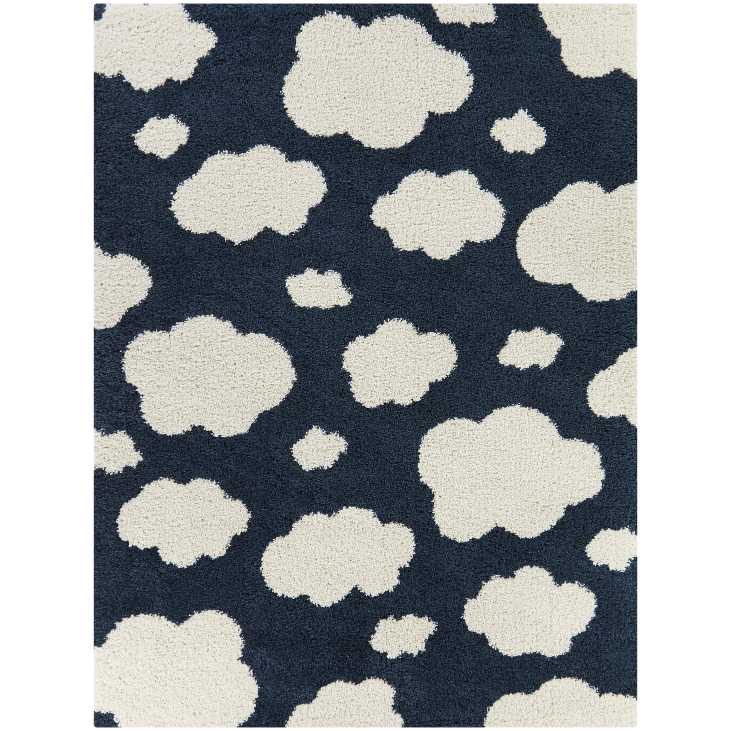 Navy and White Synthetic Shag Kids Rug 4' x 6'