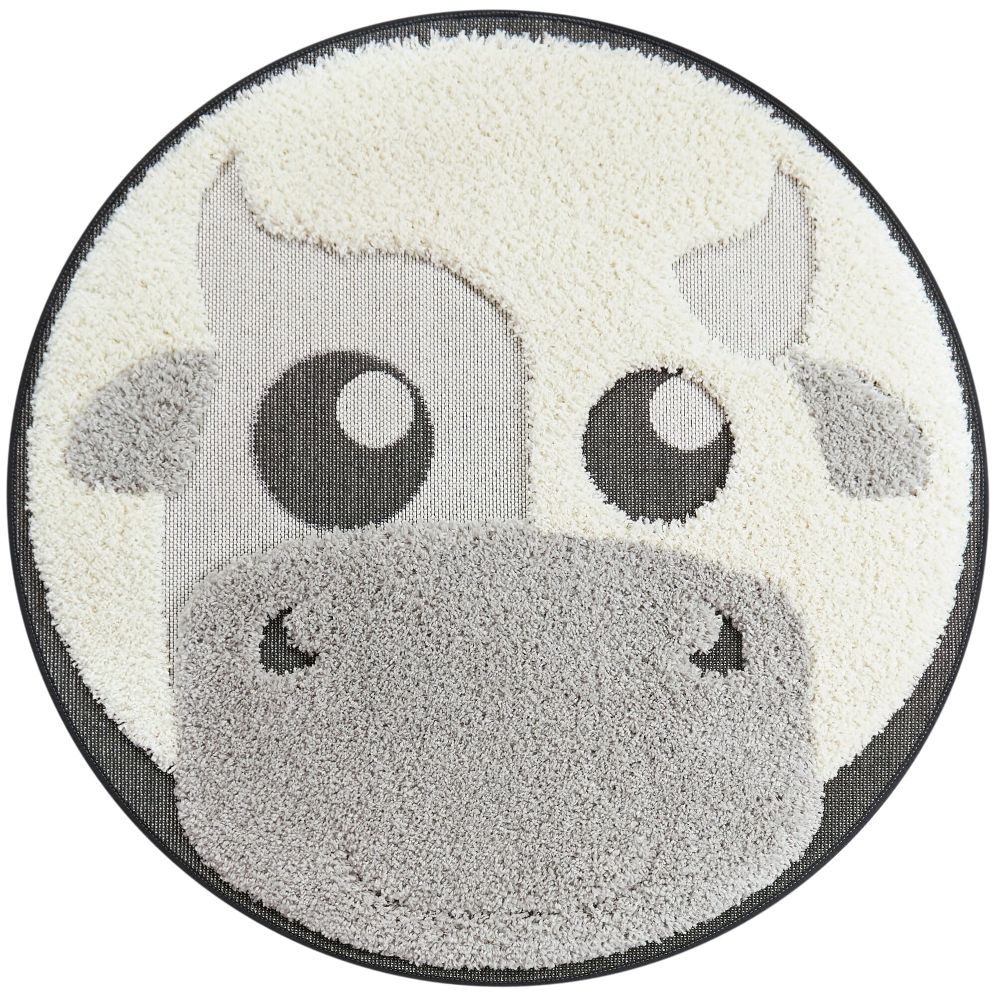 Round High Pile Synthetic Kids Cow Rug in Gray and White
