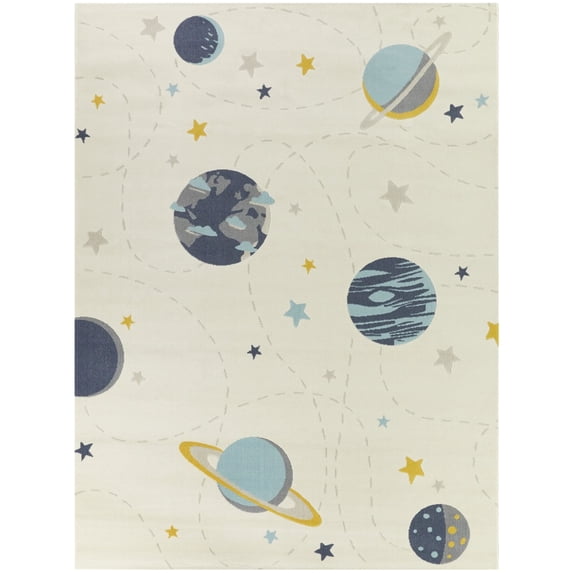 Balta Mod-Tod Galaxy Orbit Space Pattern Multicolor Kids Area Rug Cream 5'3" x 7' 5' x 8' Yellow, Ivory, Green